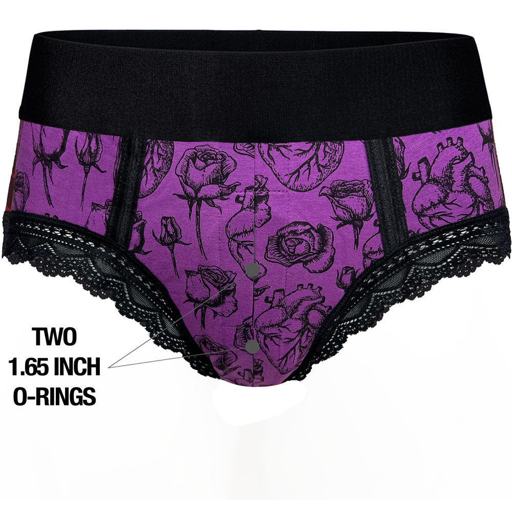 duo panty harness hearts and roses purple