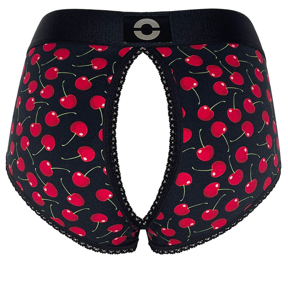 High Rise Panty Crotchless Harness - Cherry Bomb