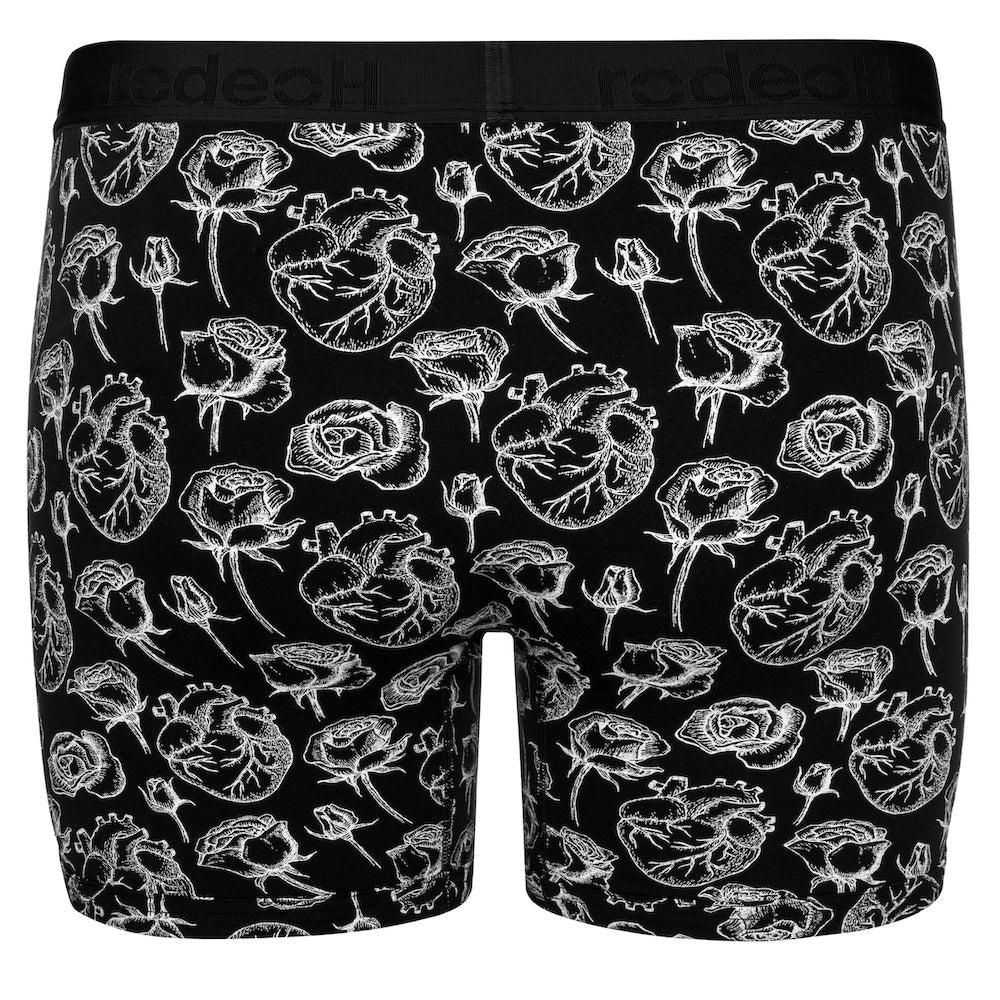 rodeoh shift 6 inch boxer underwear hearts and roses black