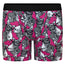 pink withblack and white zebras wesring glasses and a bowtie print RodeoH 6" inseam gender neutral boxer brief underwear with a satin logo band