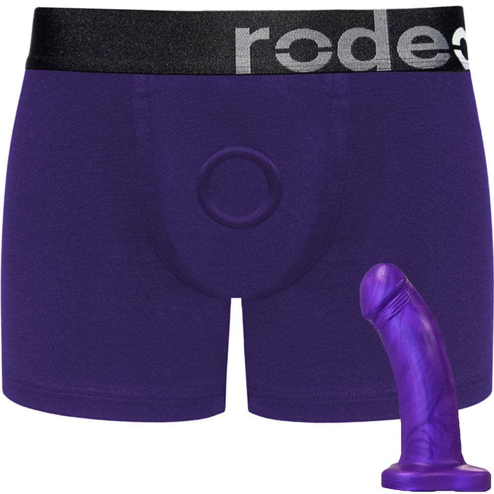 Classic Purple Boxer+ Harness & 5" Violet Pearlescent Dildo - PACKAGE DEAL