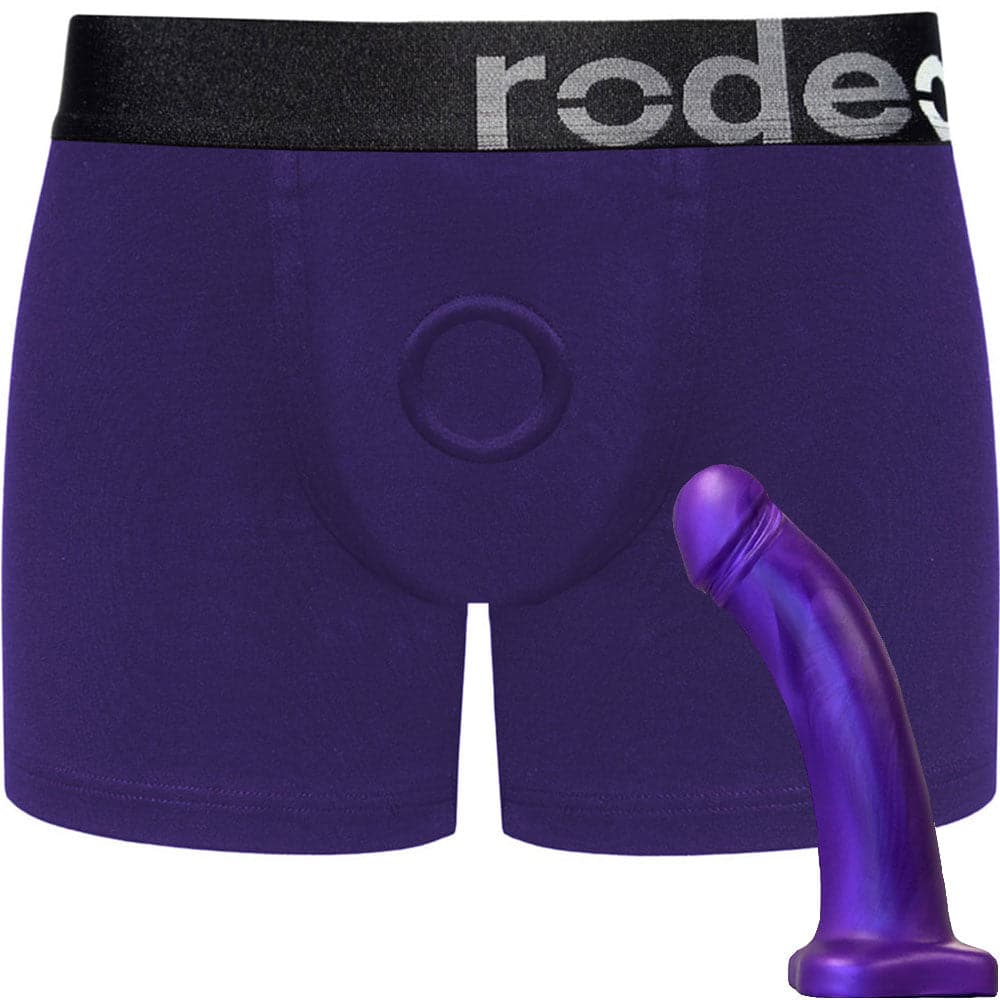 Classic Purple Boxer+ Harness and 7" Violet Pearl Dildo - PACKAGE DEAL