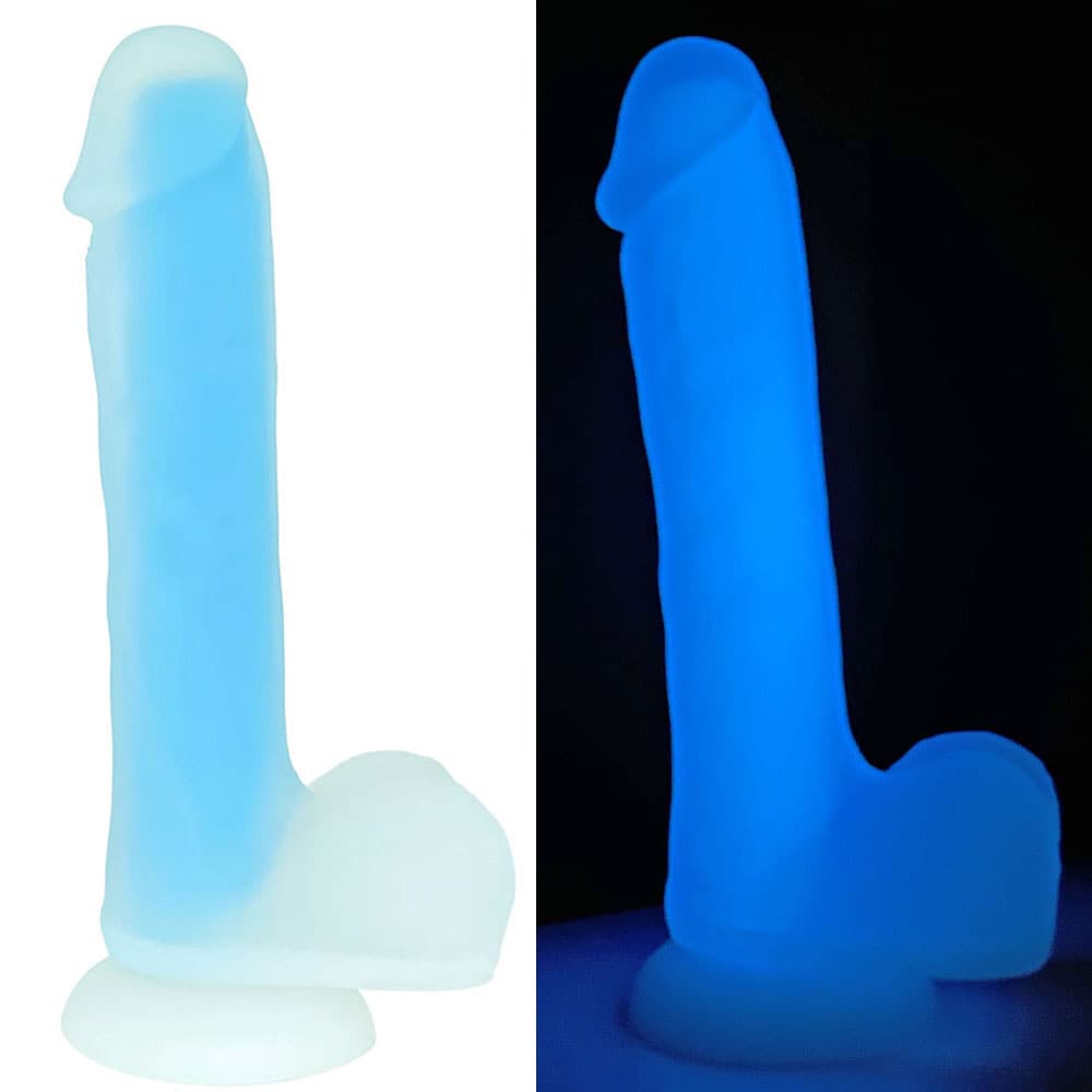 Black Boxer+ Harness &  6" Blue Glo-Fi Silicone Dildo - Package Deal