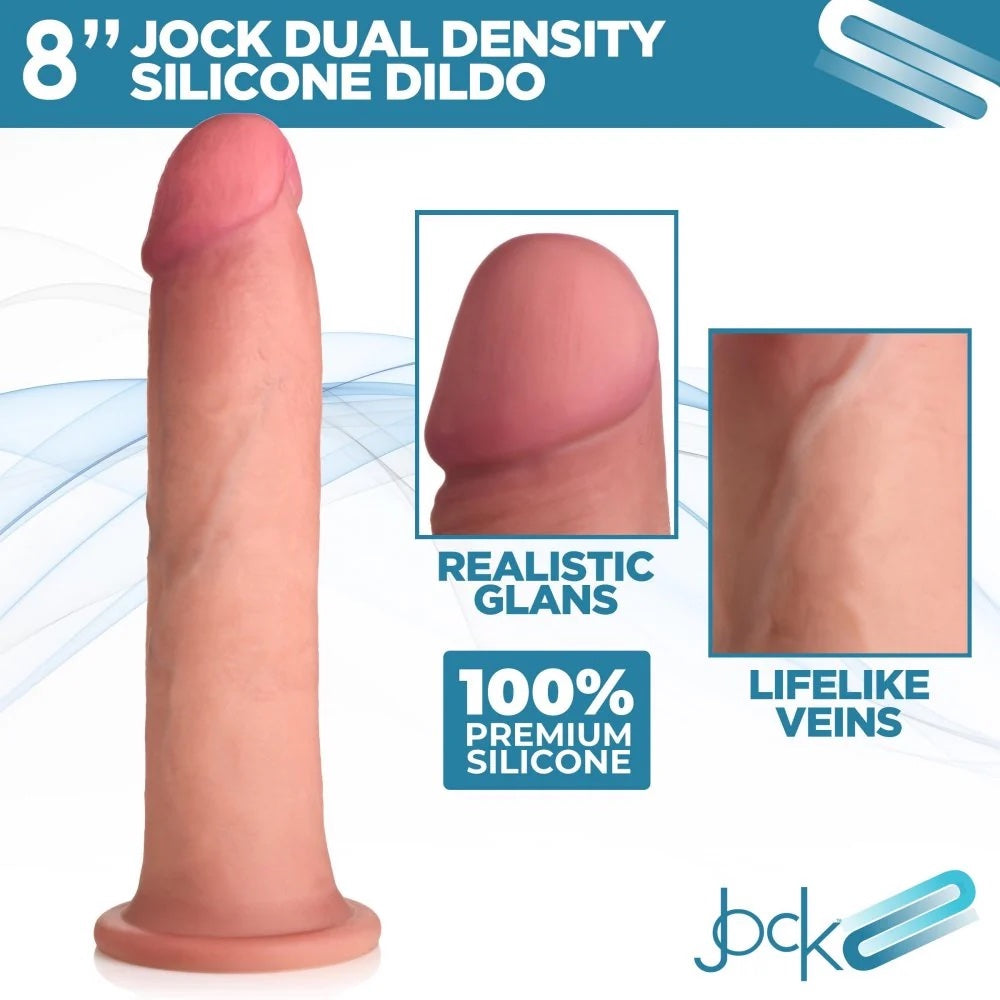 8" Jock Dual Density Suction Cup Silicone Dildo - Vanilla