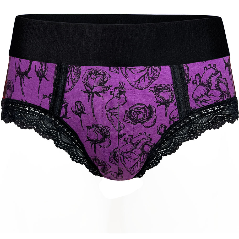  duo panty harness hearts and roses purple