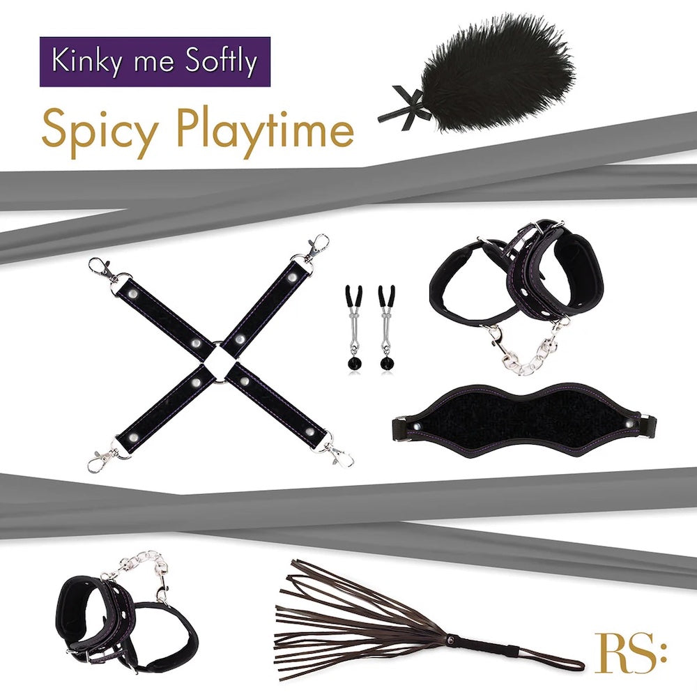 Kink Me Softly 7 Piece Bondage Kit with Storage Bag - Black