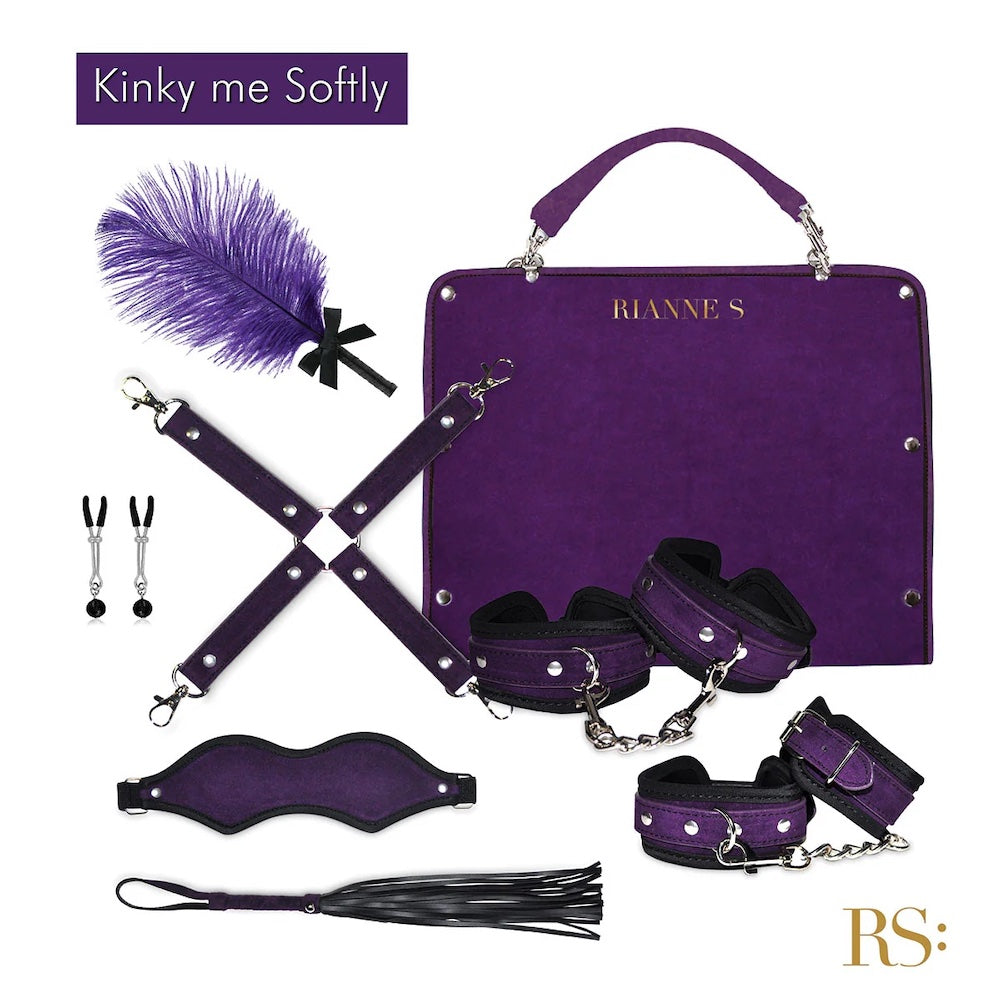 Kink Me Softly 7 Piece Bondage Kit with Storage Bag - Purple