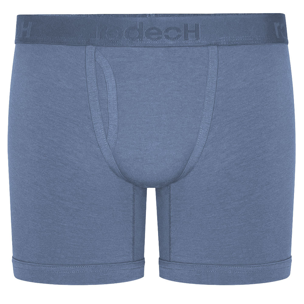 Blue boxer briefs with a Rodeoh brand logo on waistband