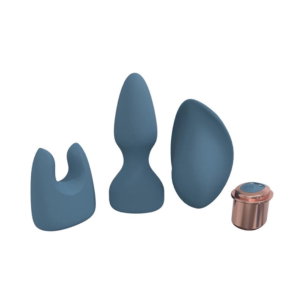 Ultimate Kit Interchangeable 10 Speed Silicone Vibrator Kit - Blue Gray