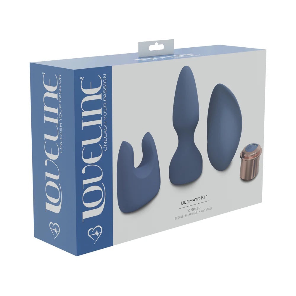 Ultimate Kit Interchangeable 10 Speed Silicone Vibrator Kit - Blue Gray