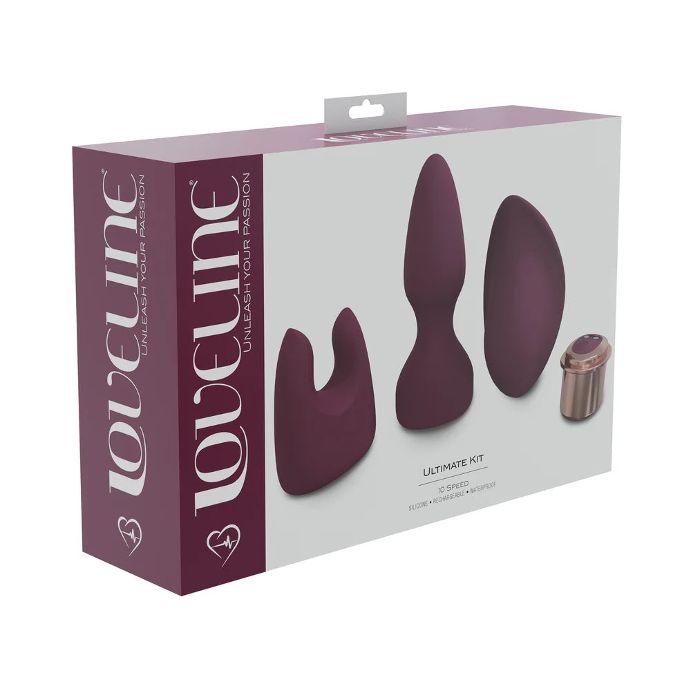 Ultimate Kit Interchangeable 10 Speed Silicone Vibrator Kit - Burgundy