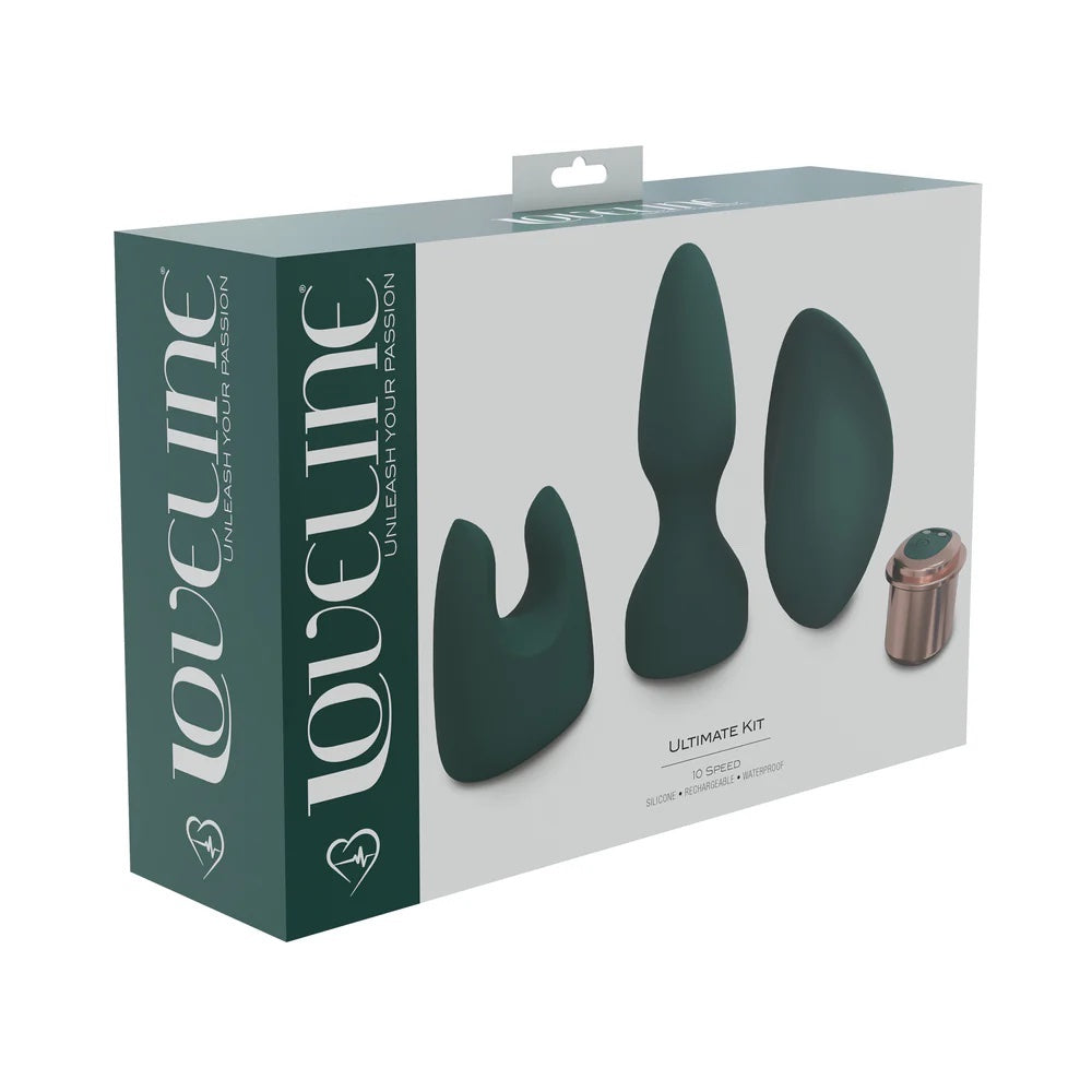 Ultimate Kit Interchangeable 10 Speed Silicone Vibrator Kit - Forest Green