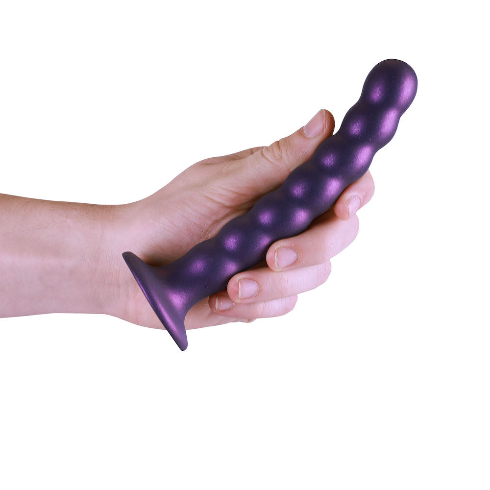 6.5" Ouch! Beaded Silicone G-Spot Dildo - Metallic Purple