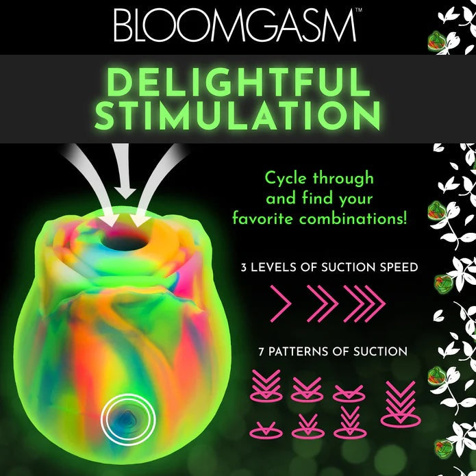 Bloomgasm Glow Suction Clitoral Stimulator - Glow in the Dark Rainbow