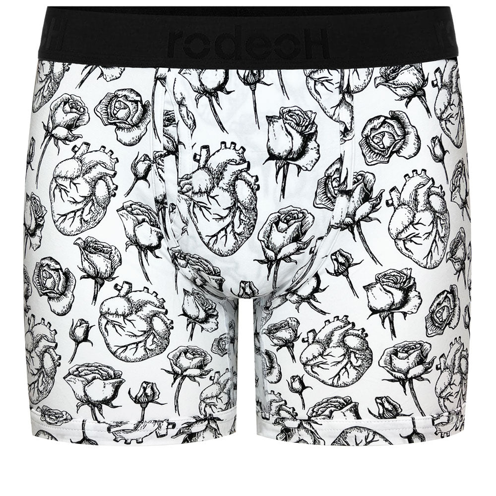 shift 6 inch boxer underwear hearts and roses white and black